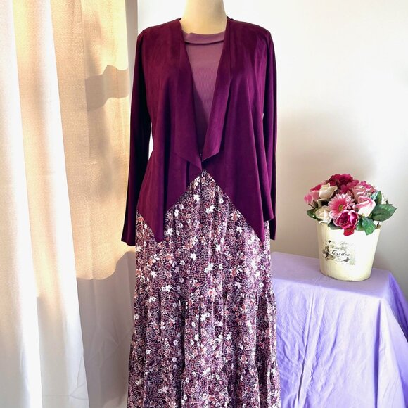 INC Draped Open Front Cardigan Sweater, Faux Suede Panels, in Port (PL) New/Tag - Picture 10 of 10